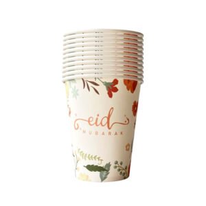 Eid Mubarak Floral Design Paper Cups 250ml (1×10)