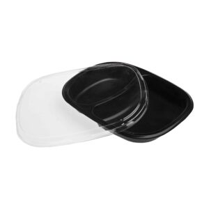 Plastic Black Oval 2 Div Meal Container with Lid – P467