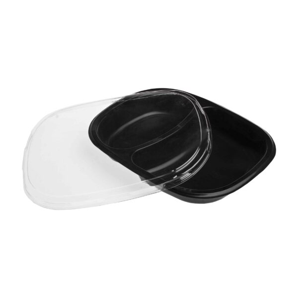 EMP467-scaled Plastic Black Oval 2 Div Meal Container with Lid – P467