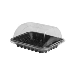 Plastic Black Burger Base with Clear Dome Lid – 150x130x50mm