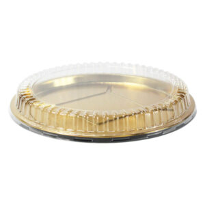 Sushi Platter with Gold Base & Clear Lid – 32×1.8cm Round Serving Tray