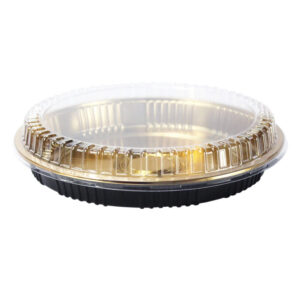 Sushi Platter with Gold Base & Clear Lid – 37.6×4.8cm Round