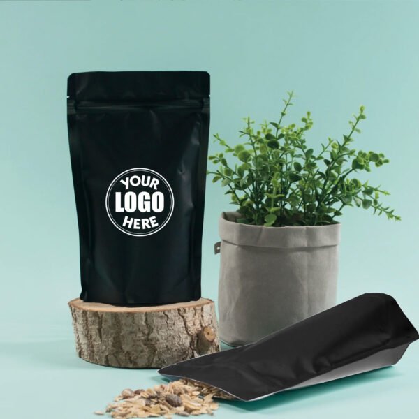 Black Stand-Up Doy Zipper Pouch 500ml (14×22+8BG | 150 Micron)