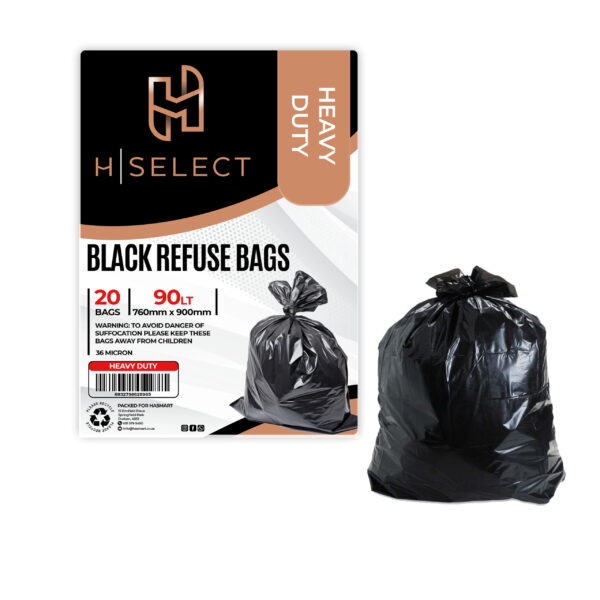 REFB40-scaled H-Select Black Refuse Bags 90L – Heavy Duty 36 Micron (760x900mm)